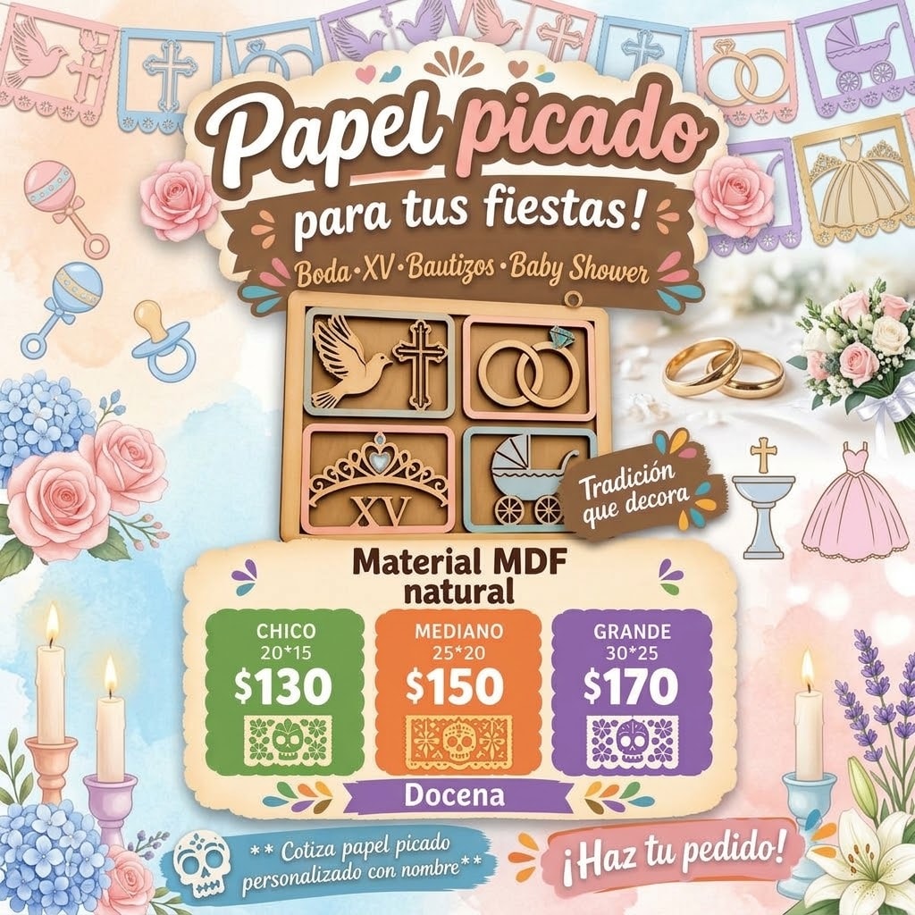 Mundo del papel picado mdf natural